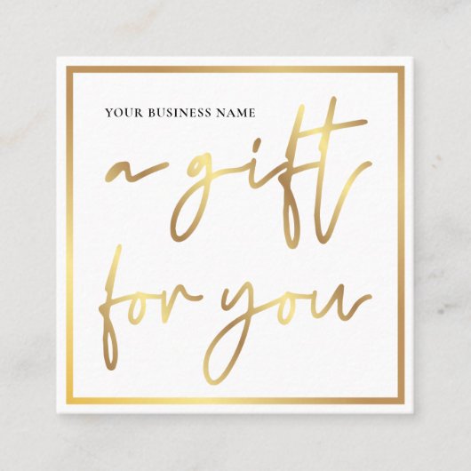 サロングラム金ゴールドロゴモダンギフト証明書 スクエア名刺 (正面)