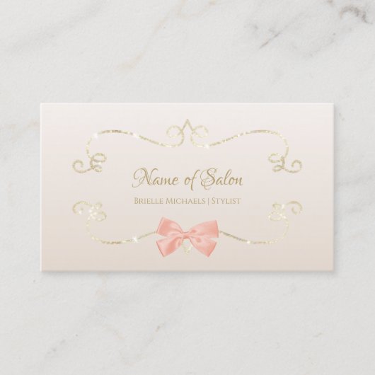 サロングリッターグラムフレームとシックなピンクボウ 名刺 (正面)