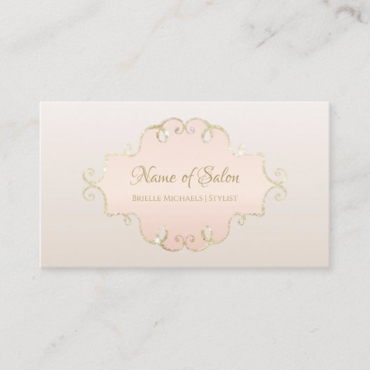 サロングリッターシックなライトバラピンクフィリーフレーム 名刺 (正面)