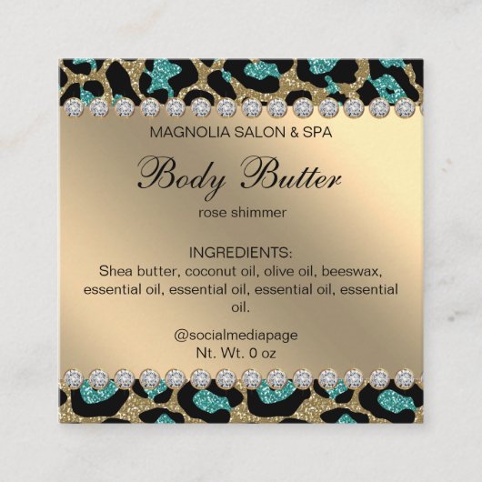 サロングリッターレオパードティール（緑がかった色） スクエア名刺 (正面)