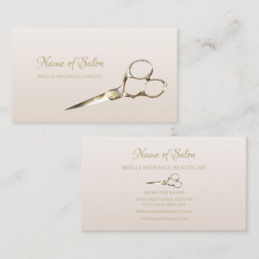 サロンシエレガントャー金ゴールドの髪切り鋏 名刺 (正面/裏面)