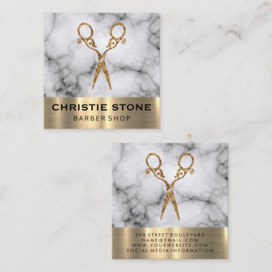 サロンシファンシーャーズマーブル金ゴールドトリム スクエア名刺 (正面/裏面)