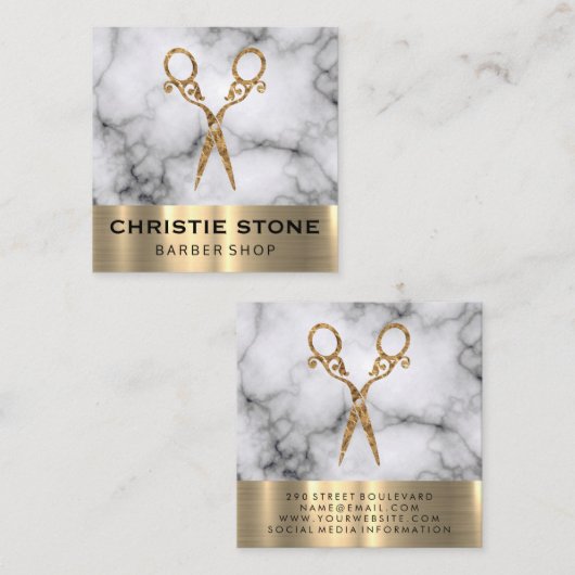 サロンシファンシーャーズマーブル金ゴールドトリム スクエア名刺 (正面/裏面)