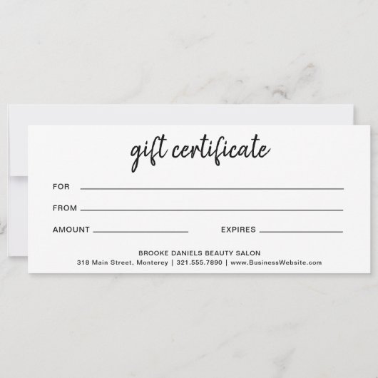 サロンシンプルエレガントギフト券 (裏面)