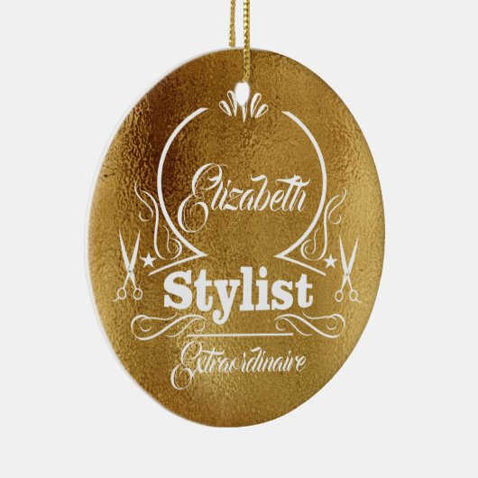 サロンスタイリストヘアドライザーモノグラムモダン金ゴールド セラミックオーナメント (右)