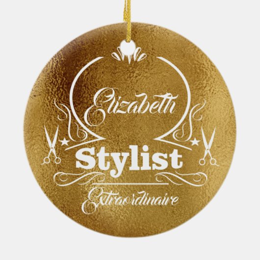 サロンスタイリストヘアドライザーモノグラムモダン金ゴールド セラミックオーナメント (裏面)