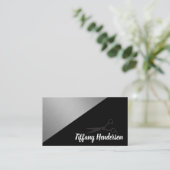 サロンスタイリスト/シルバーメタリックブラックツートーン 名刺 (スタンド正面)