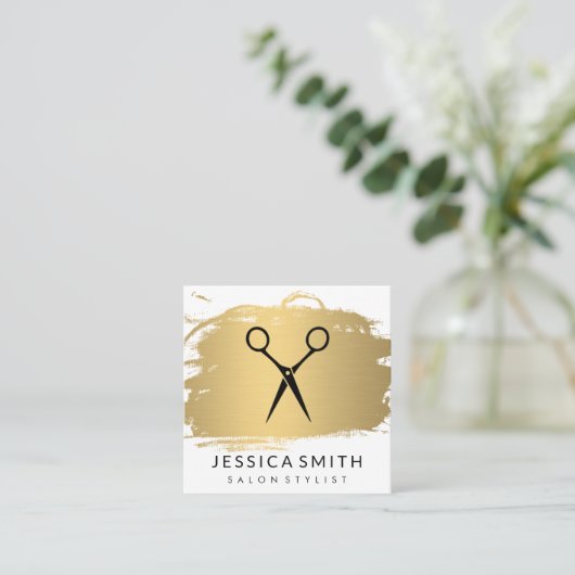 サロンスタイル |モダン | |ブラシ金ゴールド スクエア名刺 (スタンド正面)