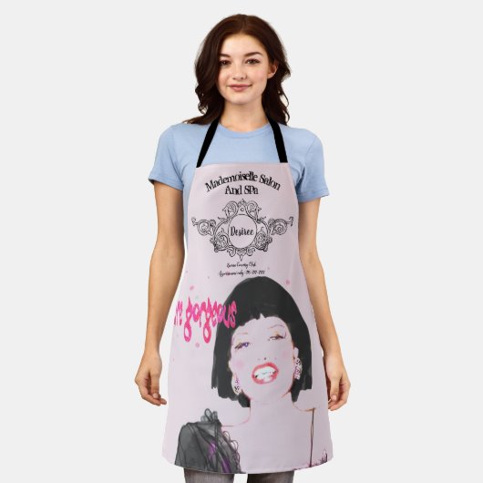 サロンスパエプロン文字グラマラス顔スパークルズ エプロン (着用した状態)
