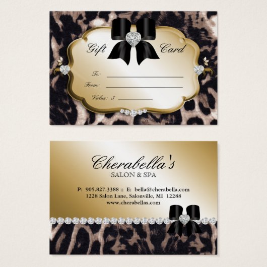 サロンスパギフトカードバレンタインヒョウ金ゴールドブラック (正面&裏面)