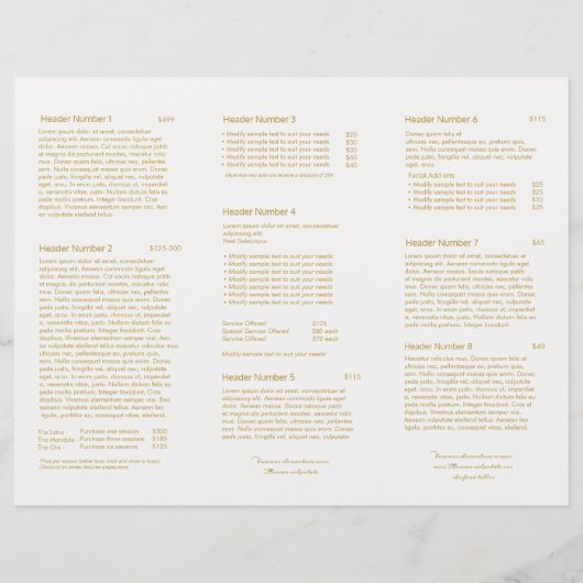 サロンスパサービス価格メニュートリフォールドライムグリーン (裏面)