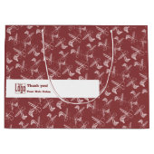 サロンツールパターンロゴモットーQRコードバーガンディ ラージペーパーバッグ (正面)