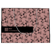 サロンツールパターンロゴモットーQRコードピンクブラック ラージペーパーバッグ (裏面)