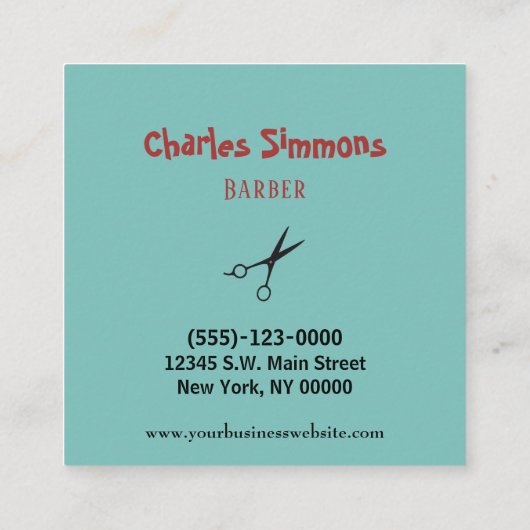サロンツール器具ヘア理容師ティール(緑がかった色)&赤 スクエア名刺 (裏面)