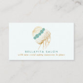 サロンティール（緑がかった色）金ゴールドフローラUpdo Stylist Covid Safety 名刺 (正面)