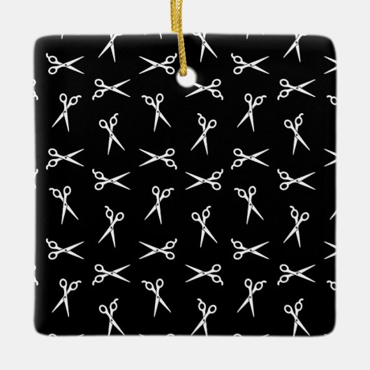 サロンハサミプリント模様理容師鋏 セラミックオーナメント (正面)