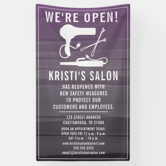 サロンビジネス我々はオープンパープルグラデーション 横断幕 (縦)