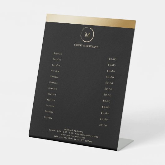 サロンブラック金ゴールドストライプモノグラムサークル 台座サイン (正面)