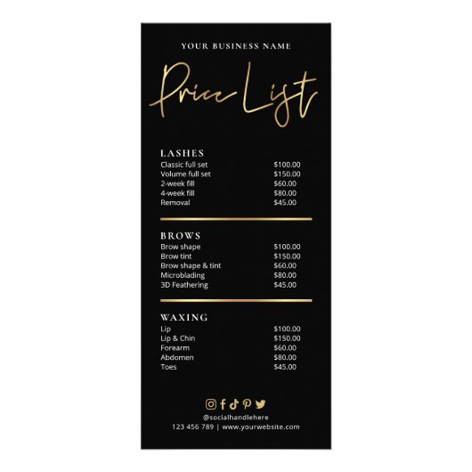 サロンブラック&フェイク金ゴールドロモダンゴ価格表 ラックカード (正面)