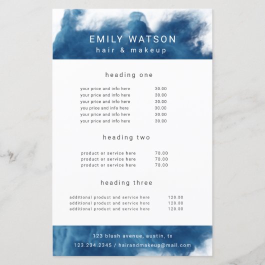 サロンブルースモーク効果価格表 (正面)