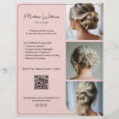 サロンヘアスタイリストサービス 3枚の写真 QR ピンク チラシ (正面)