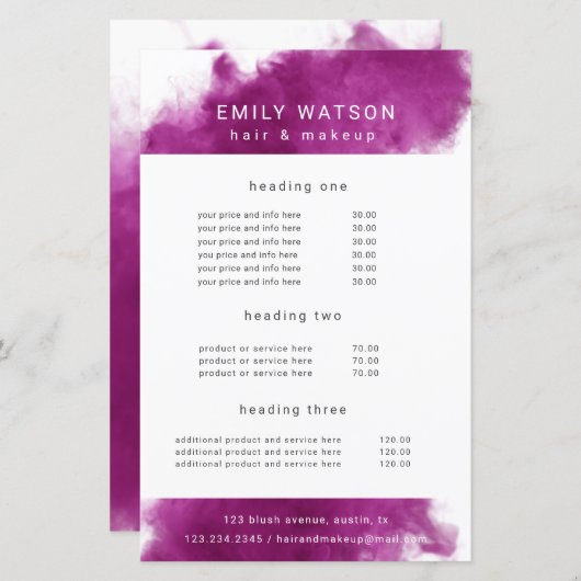 サロンホットピンクスモーク効果価格表 (正面/裏面)