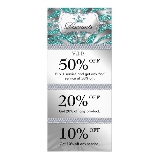 サロンマーケティングカードジュエリークラウンスパークルティール（緑がかった色） ラックカード (正面)