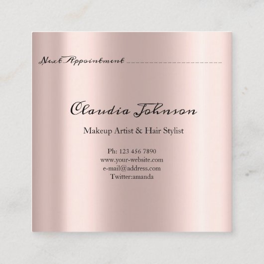 サロンメイクアップアーティストアポイントメントカードピンクグリッター スクエア名刺 (裏面)