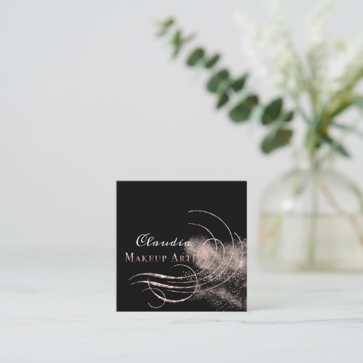 サロンメイクアップアーティストアポイントメントカードピンクグリッター スクエア名刺 (スタンド正面)