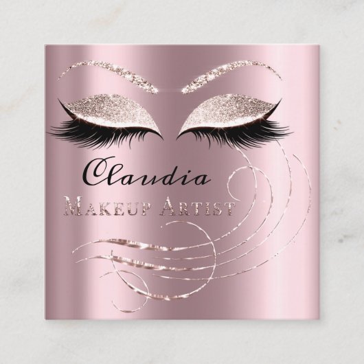 サロンメイクアップアーティストアポイントメントカードピンクローズ スクエア名刺 (正面)