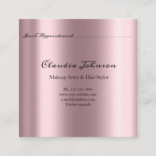 サロンメイクアップアーティストアポイントメントカードピンクローズ スクエア名刺 (裏面)