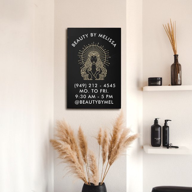 サロンメイクアップヘア爪、 ネイル神秘的なタロットウォールデコール メタルプリント (hair salon hairdresser wall sign tarot celestial black gold hair nails lashes)