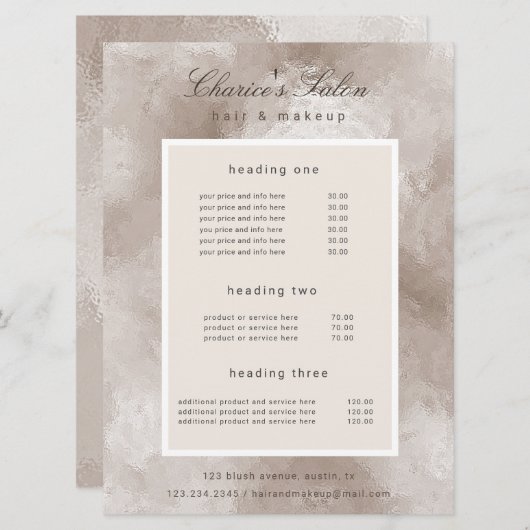 サロンメタリックエレガントパール価格カード メニュー (正面/裏面)