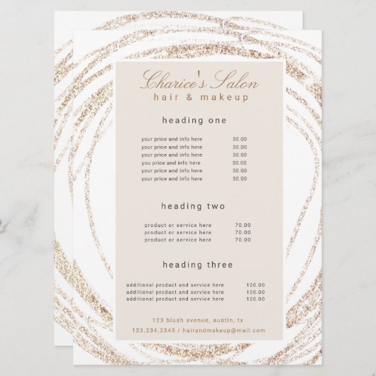 サロンモダンフェイク金ゴールド抽象芸術エレガント価格カード メニュー (正面/裏面)