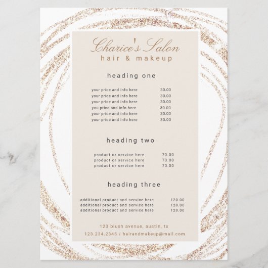 サロンモダンフェイク金ゴールド抽象芸術エレガント価格カード メニュー (正面)