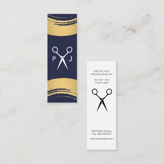 サロンモダンモノグラム/金ゴールドブラシ/スタイリスト スキニー名刺 (正面/裏面)