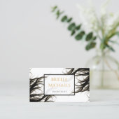 サロンモダン波状毛黒と金ゴールドヘアスタイリスト 名刺 (スタンド正面)