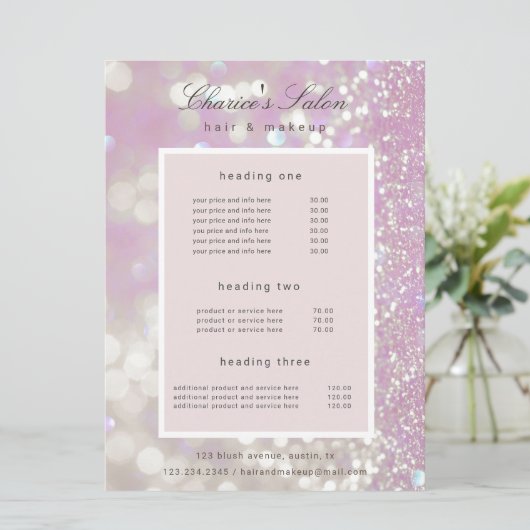 サロンラグジュアリーきらめくパステル価格カード メニュー (スタンド正面)