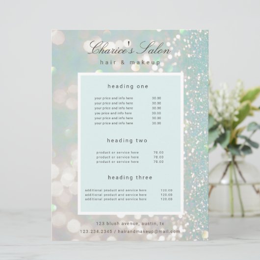 サロンラグジュアリーきらめくパステル価格カード メニュー (スタンド正面)