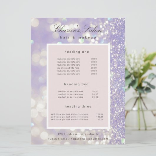 サロンラグジュアリーきらめくパステル価格カード メニュー (スタンド正面)