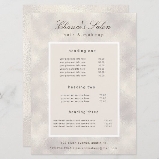 サロンラグジュアリーエレガントパール価格カード メニュー (正面/裏面)