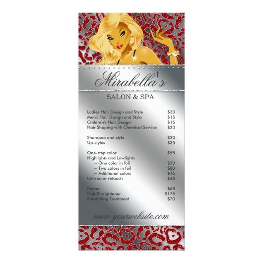 サロンラックカードジュエリータンニングシルバースパークルレッド ラックカード (正面)