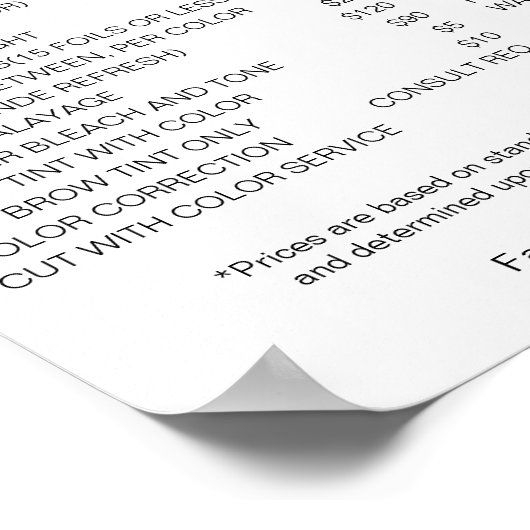 サロン価格表ポスター, 編集可能な価格表 ポスター (角)