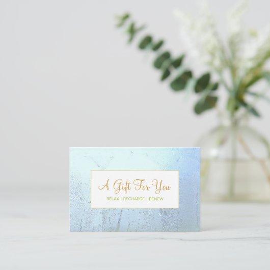 サロン及びスパアクアブルーガラス商品券 名刺 (スタンド正面)