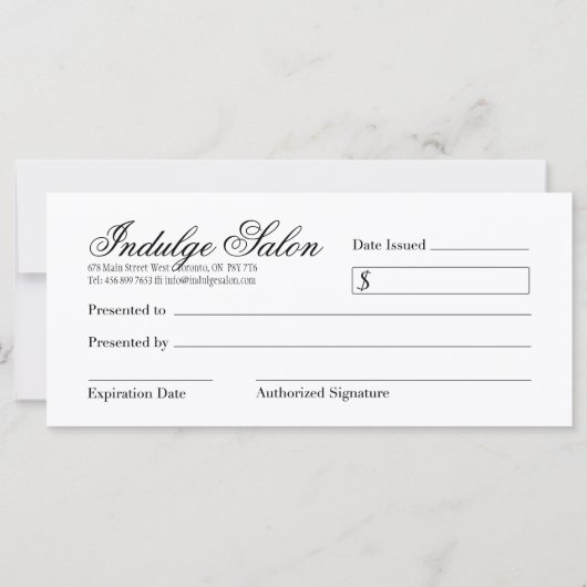 サロン及びスパギフト券 (裏面)