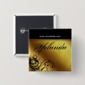 サロン名タグボタンブルック金ゴールドフラワーバタフライ 缶バッジ (正面&裏面)