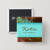 サロン名タグボタンブルック青グランジ花2 缶バッジ (正面&裏面)