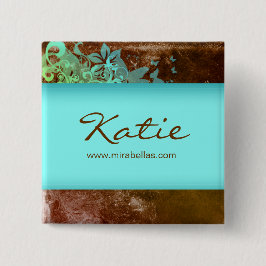 サロン名タグボタンブルック青グランジ花2 缶バッジ