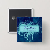 サロン名タグボタンBrooch青グランジフローラ 缶バッジ (正面&裏面)