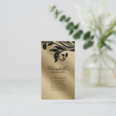 サロン名刺エレガント黒銀金ゴールド 予約カード (スタンド正面)